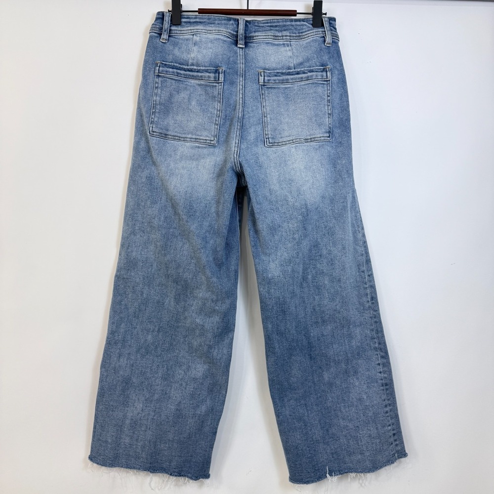 Bayeas Seamed High Waist  Raw Hem Crop Wide Leg Jeans Womens 28 Blue Medium Wash - Picture 2 of 9